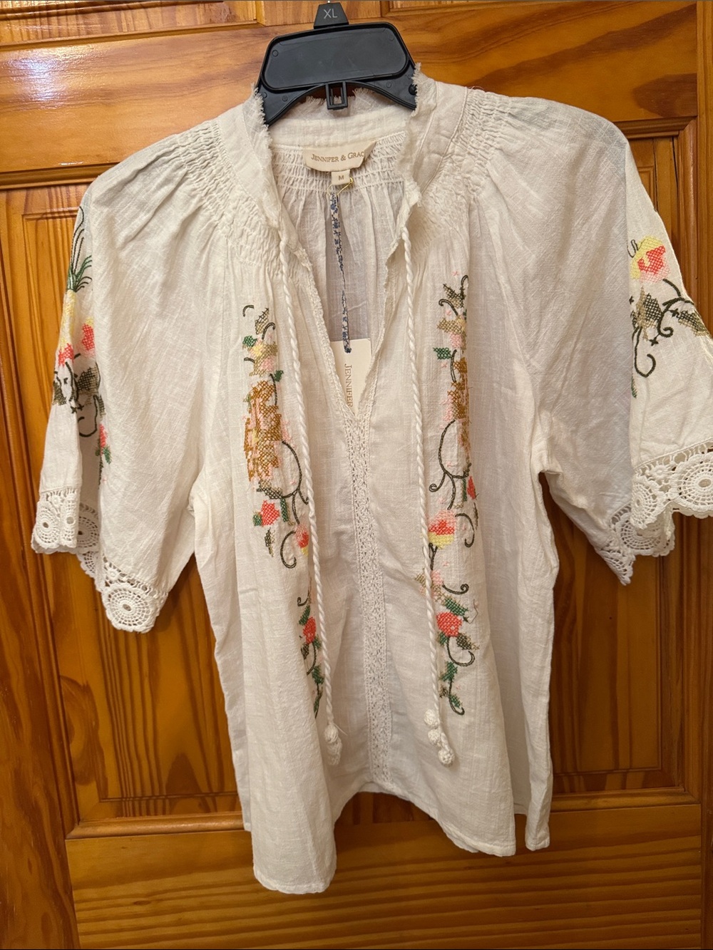 Jennifer & Grace White Embroidered Peasant Blouse